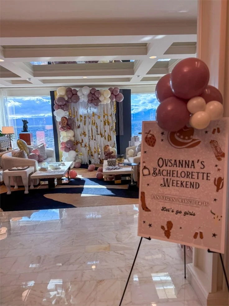 Coastal Cowgirl neutral bachelorette weekend setup by Las Vegas Bach