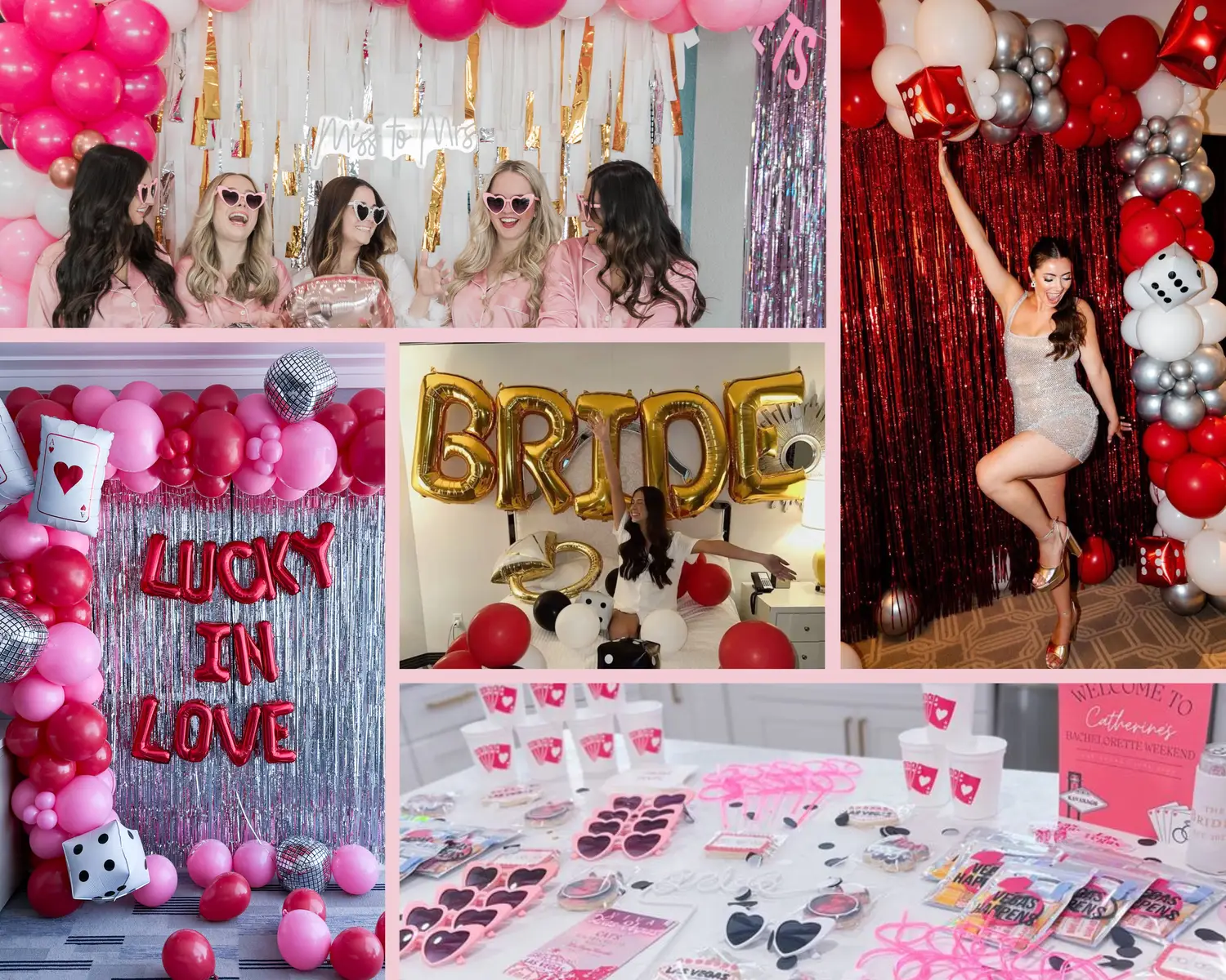 Collage of Las Vegas Bach bachelorette decor setups